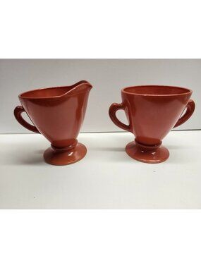 Hazel Atlas Ovide Rust Orange Sugar & Creamer Set Vintage Serveware